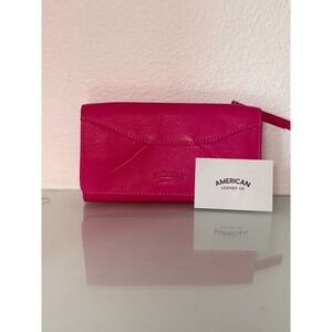 American Leather Co Pink Pebbled Leather Continental Flap Wallet Snap Closure